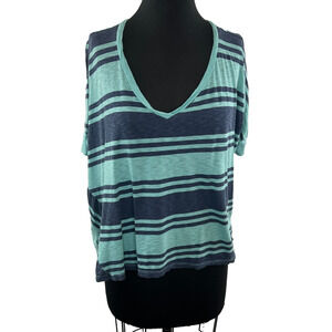 SPLENDID Blue Striped Cottom Flowy Assymetric Top Shirt Size L Large